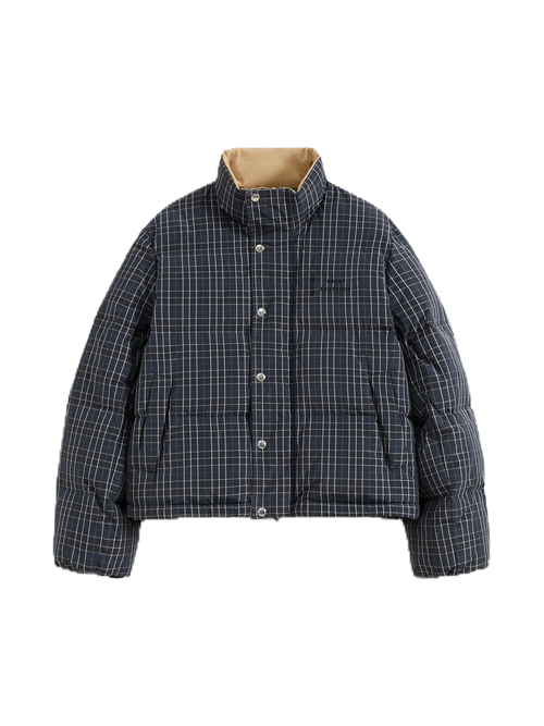 Check Stand-Collar Down Coat