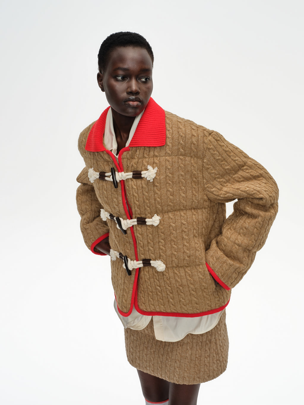 Color-Block Knit Collar Down Jacket