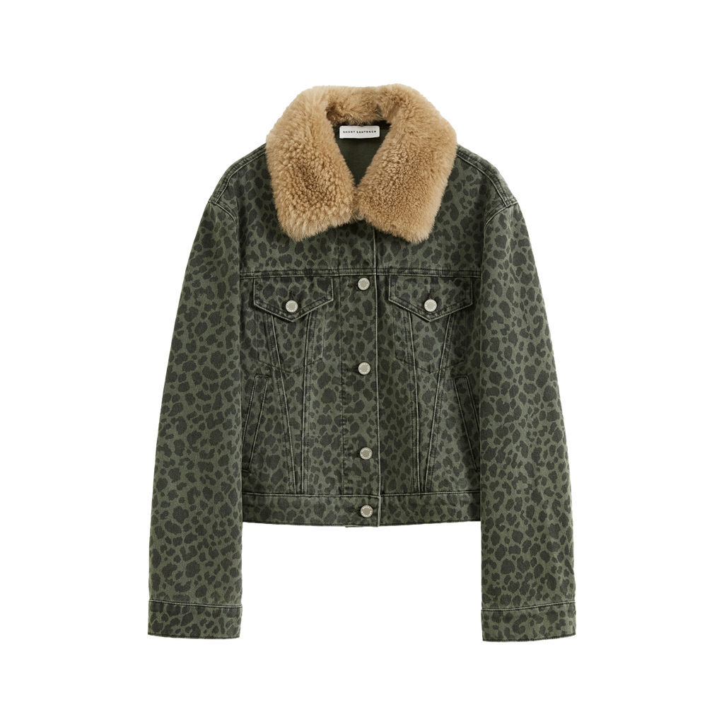 Fitted Leopard Print Denim Jacket