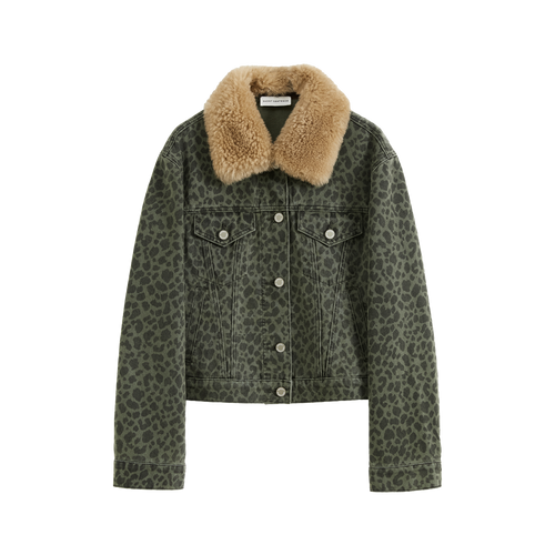 Fitted Leopard Print Denim Jacket