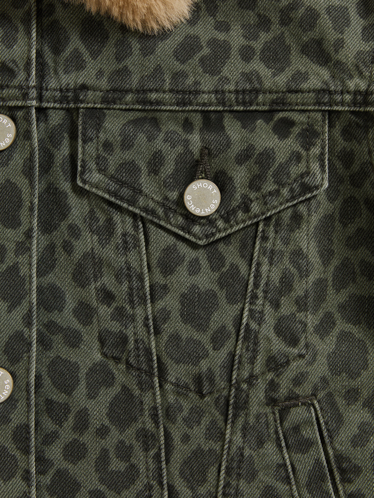 Fitted Leopard Print Denim Jacket