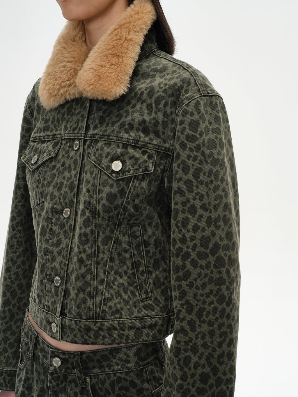 Fitted Leopard Print Denim Jacket