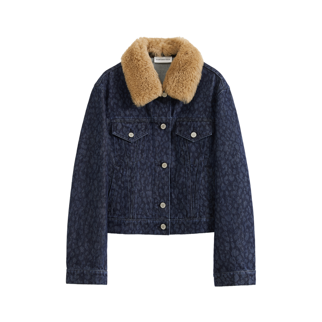 Indigo Fitted Leopard Print Jacket