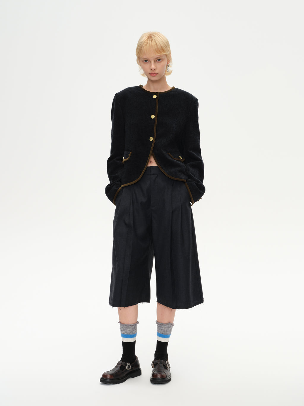 Color-Block Trim Fitted Crew Jacket