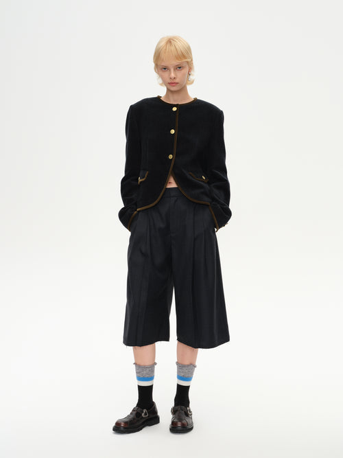 Color-Block Trim Fitted Crew Jacket