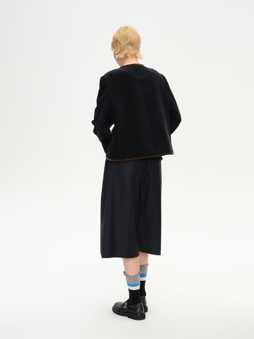 Color-Block Trim Fitted Crew Jacket