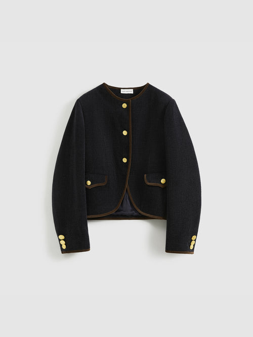 Color-Block Trim Fitted Crew Jacket