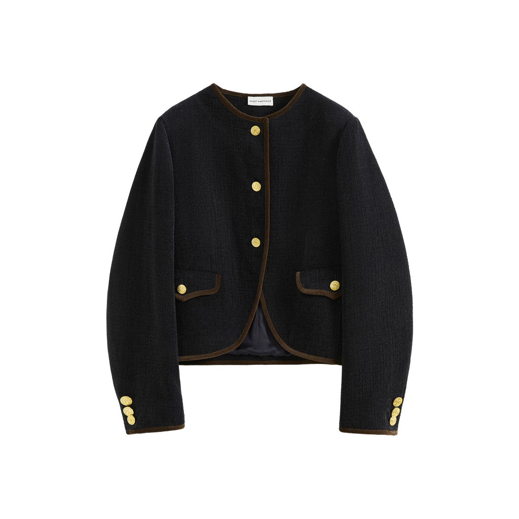 Color-Block Trim Fitted Crew Jacket