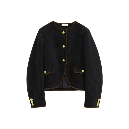 Color-Block Trim Fitted Crew Jacket