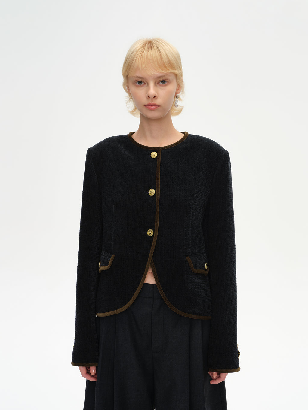 Color-Block Trim Fitted Crew Jacket