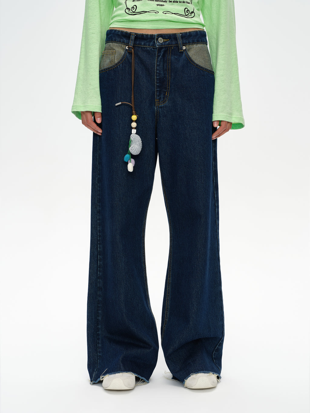 Flipped Pocket Mid-Waist Loose Jeans