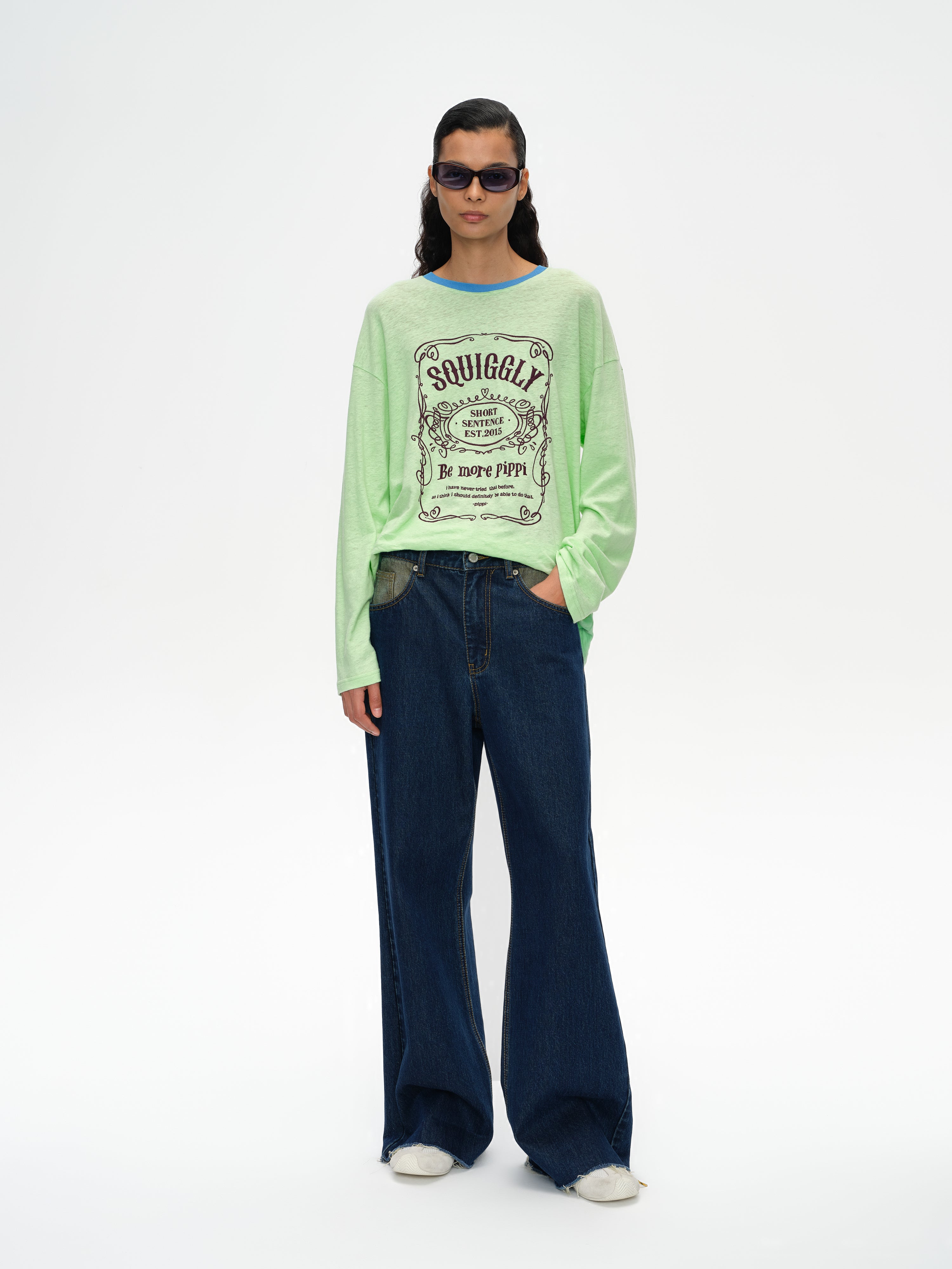 Flipped Pocket Mid-Waist Loose Jeans