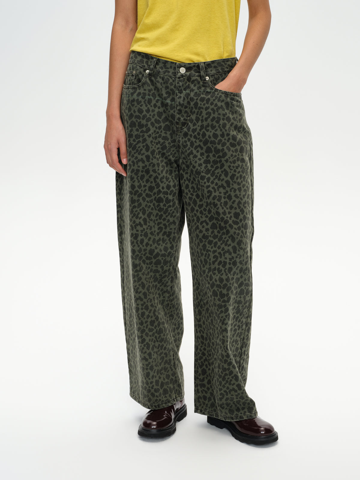 Leopard print straight leg jeans