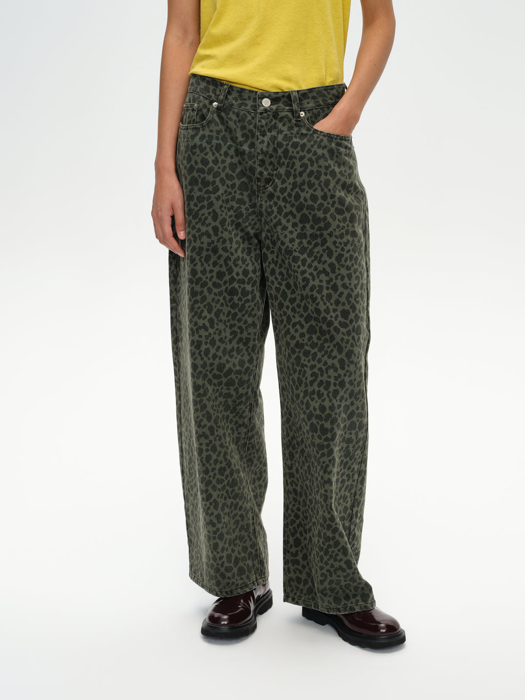 Leopard print straight leg jeans