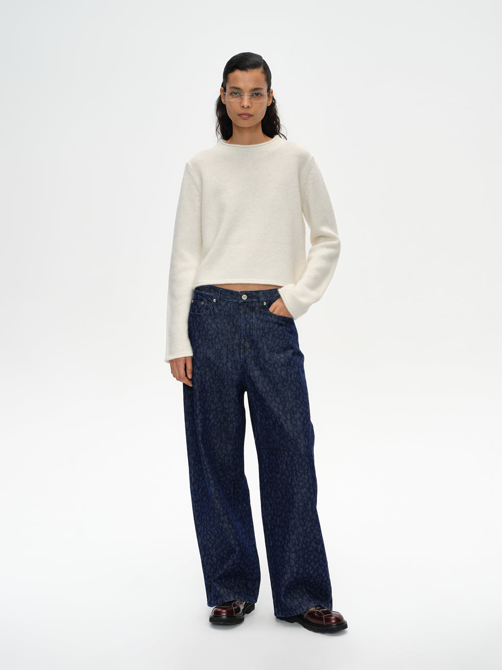 Indigo Leopard Straight Jeans