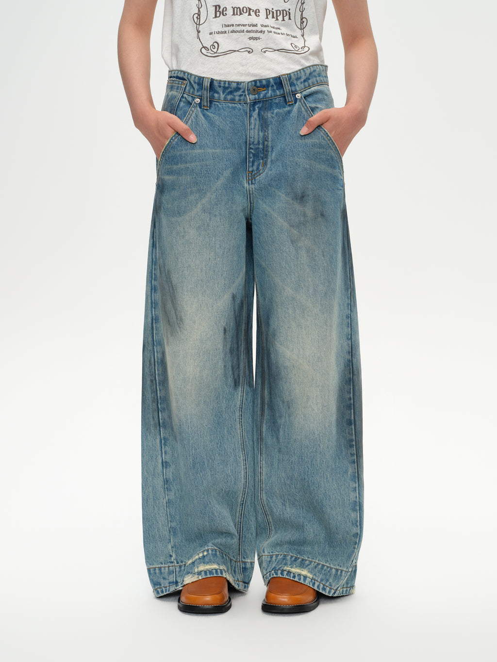 Blue Vintage Washed Denim Pants