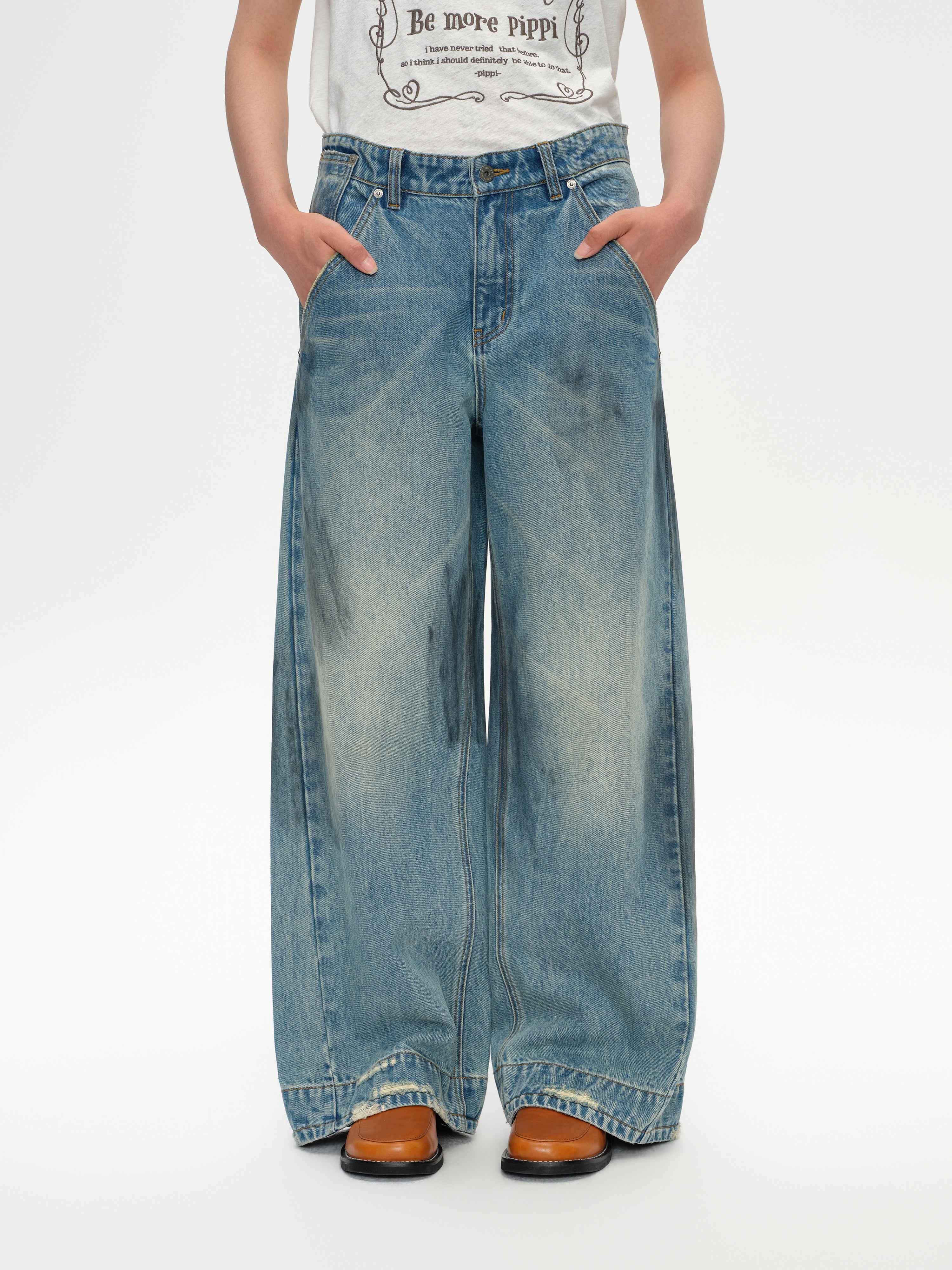 Blue Vintage Washed Denim Pants