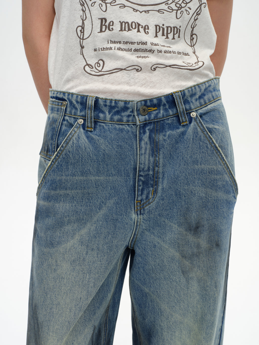 Blue Vintage Washed Denim Pants