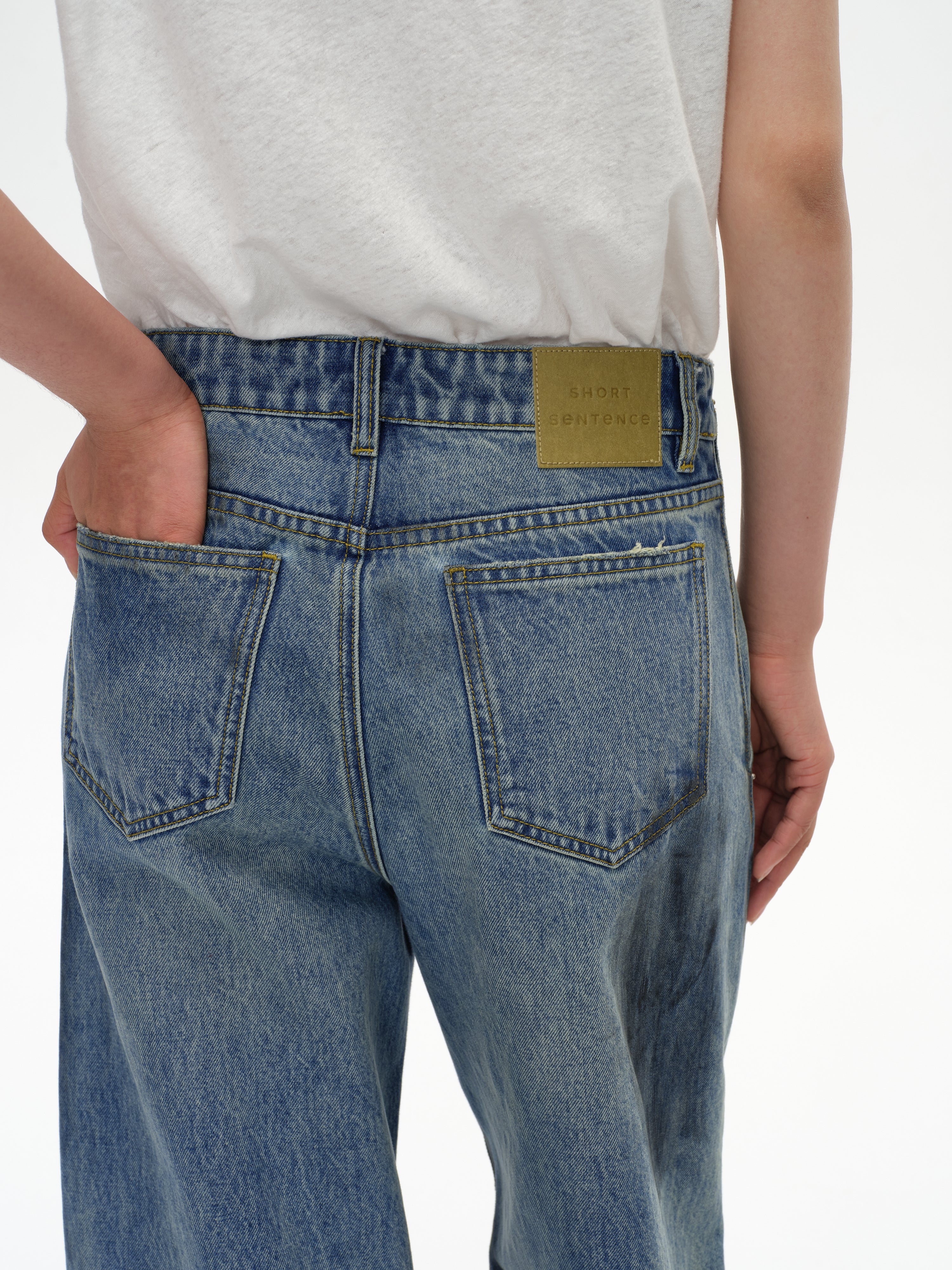 Blue Vintage Washed Denim Pants