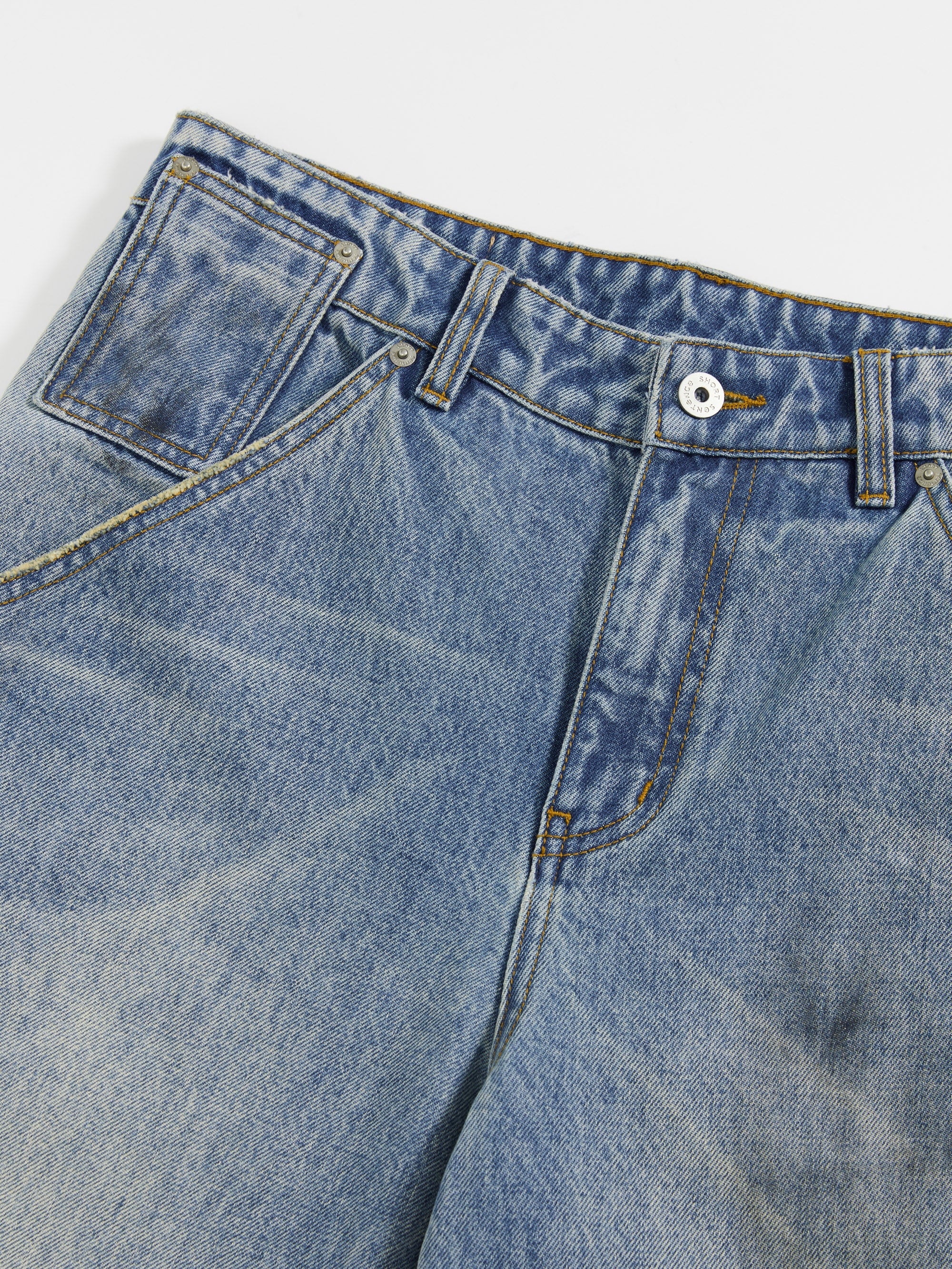 Blue Vintage Washed Denim Pants