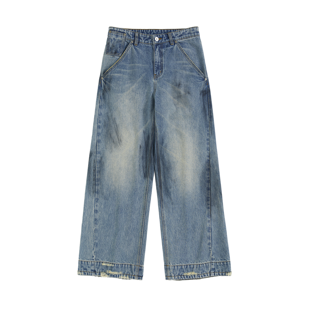 Blue Vintage Washed Denim Pants