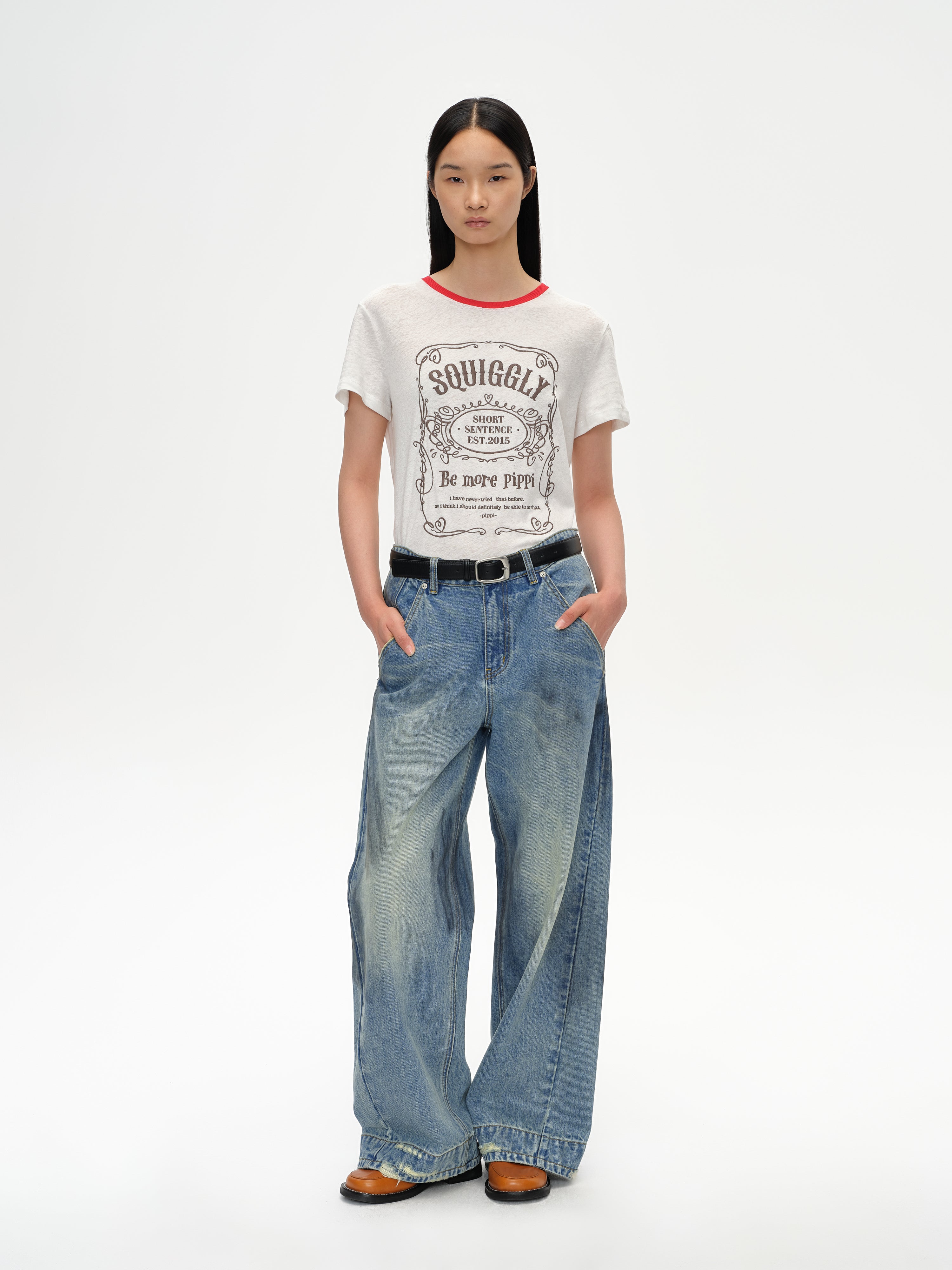 Blue Vintage Washed Denim Pants