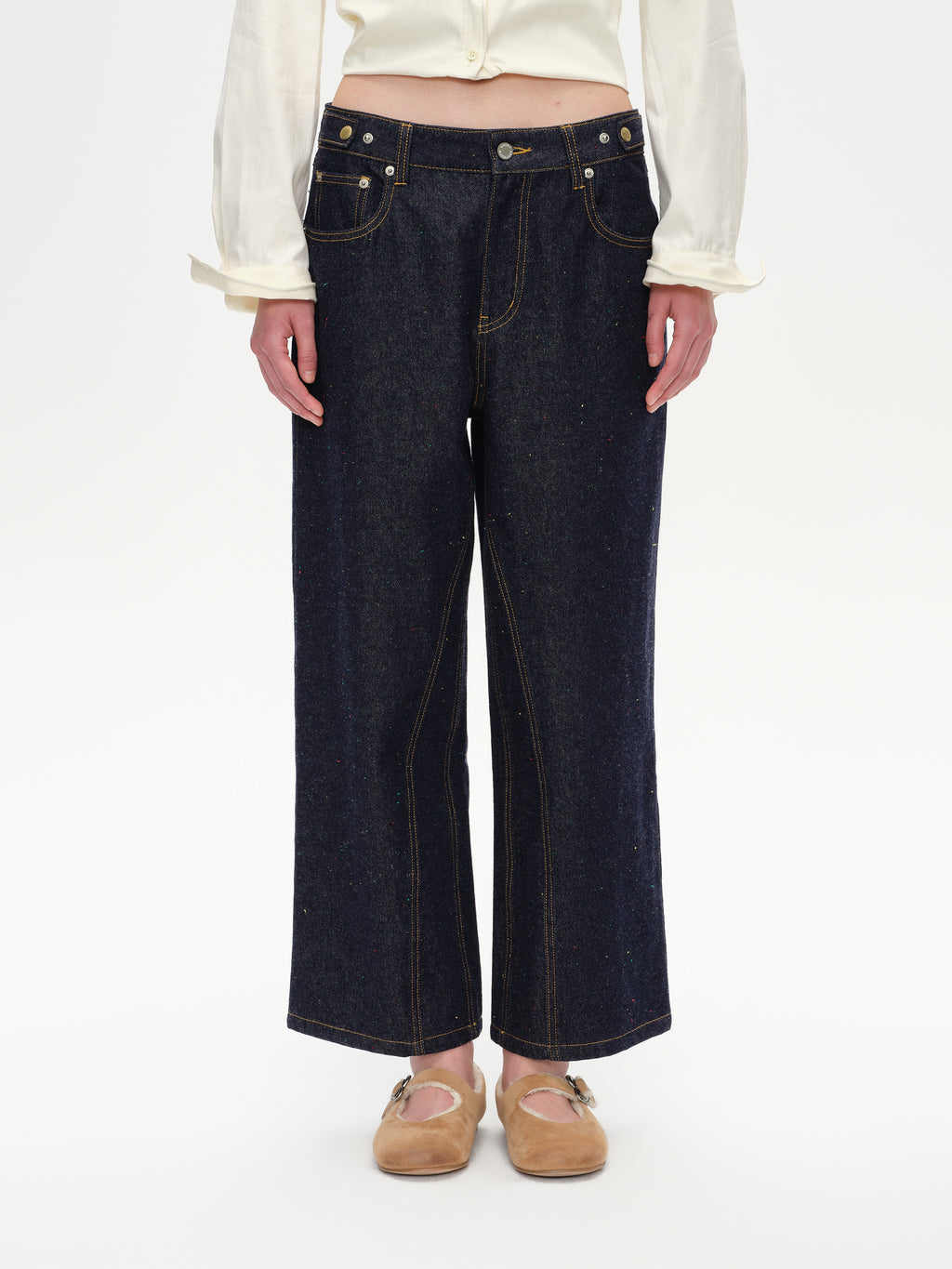 Cropped Polka Dot Denim Jeans
