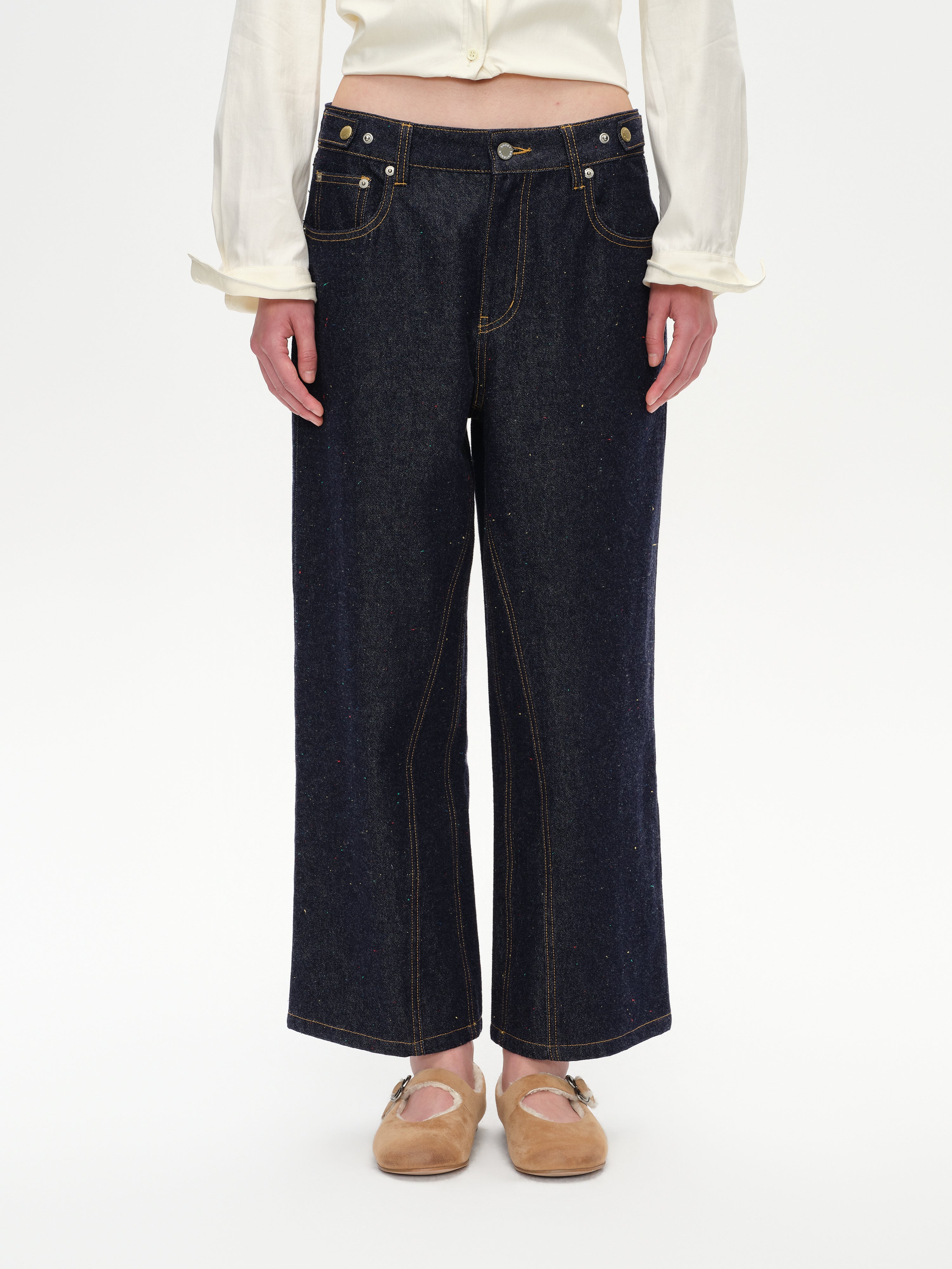 Cropped Polka Dot Denim Jeans