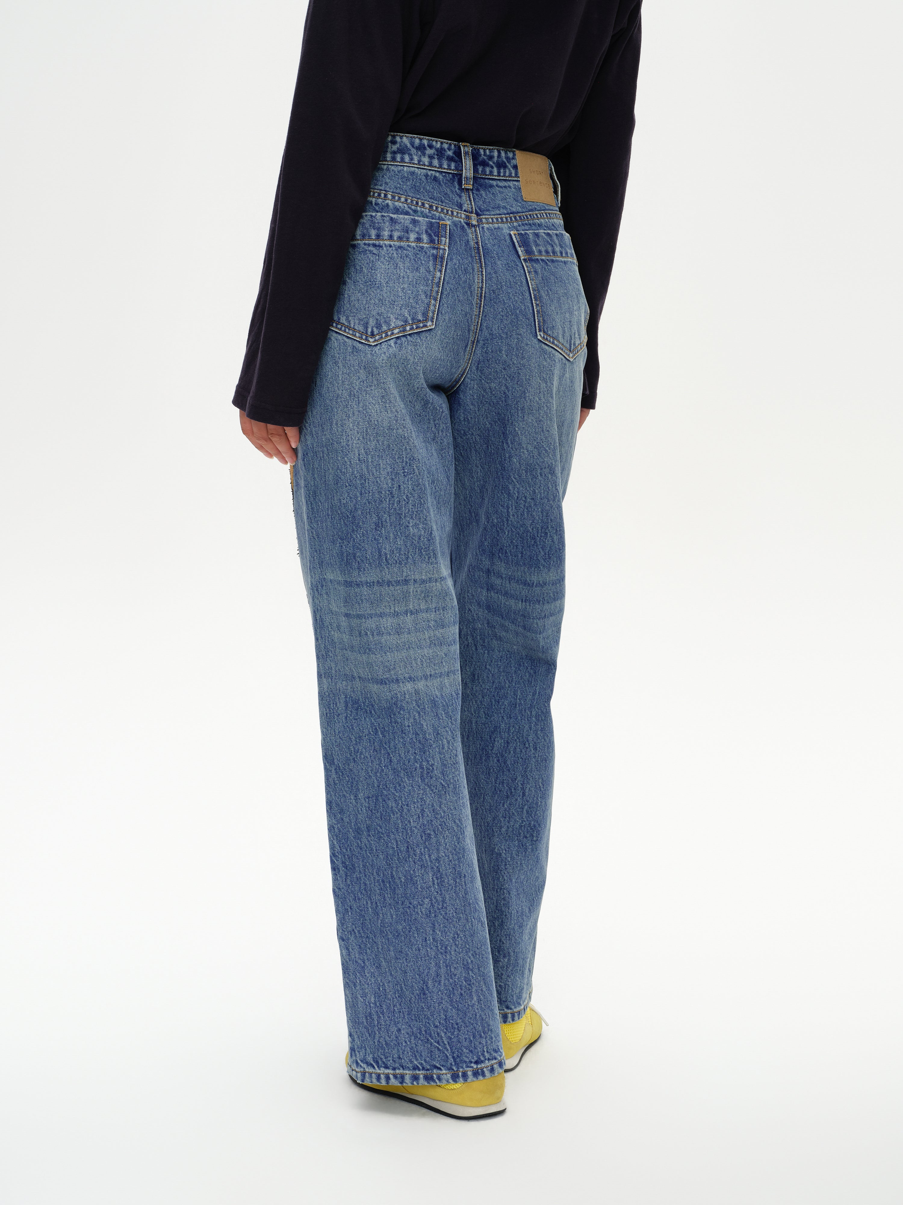 Diamond Patchwork Straight Leg Jeans