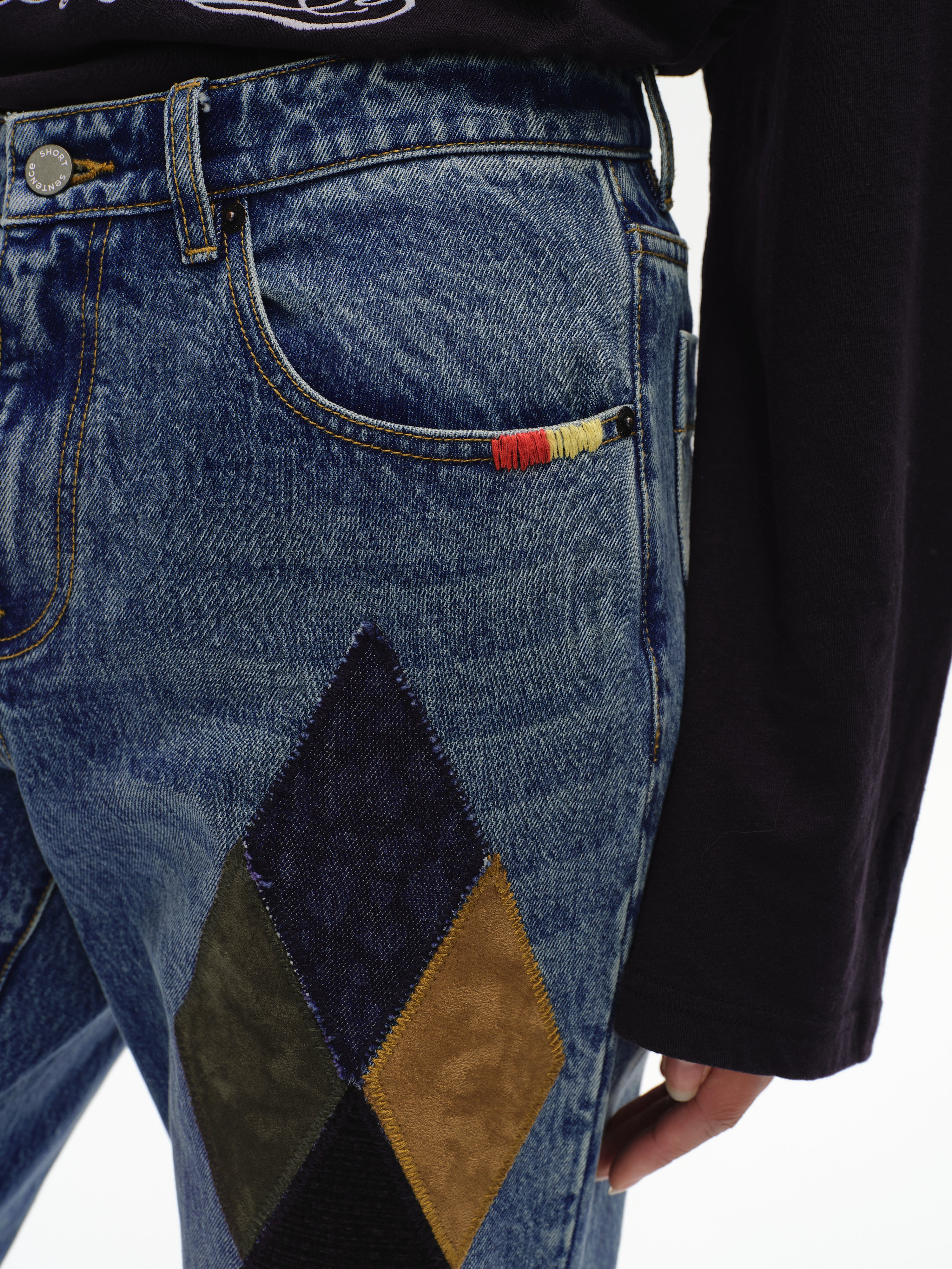Diamond Patchwork Straight Leg Jeans