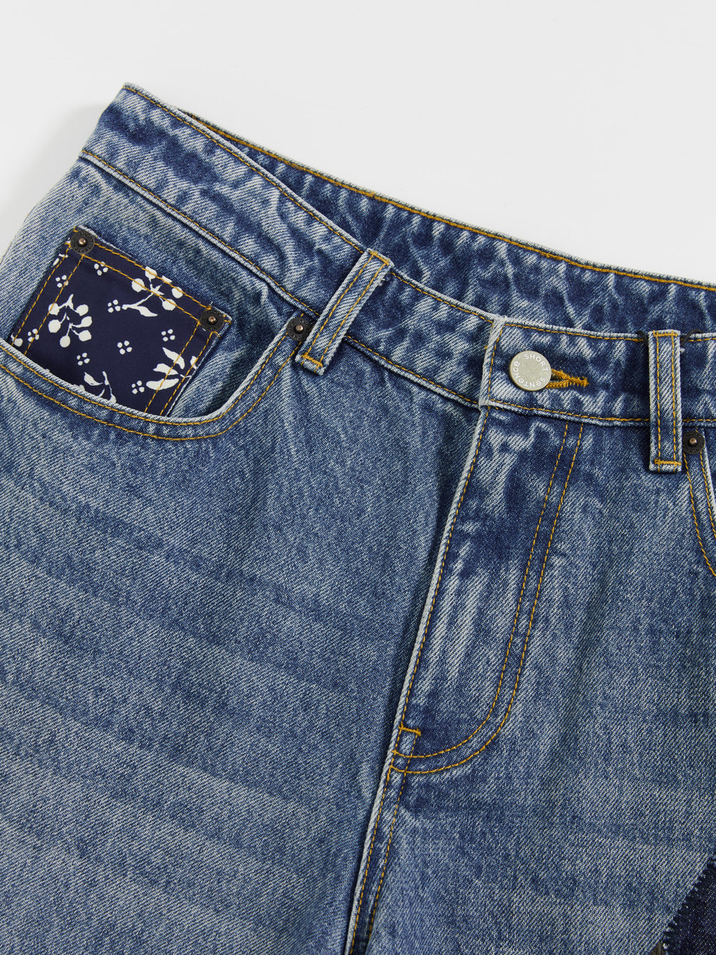 Diamond Patchwork Straight Leg Jeans