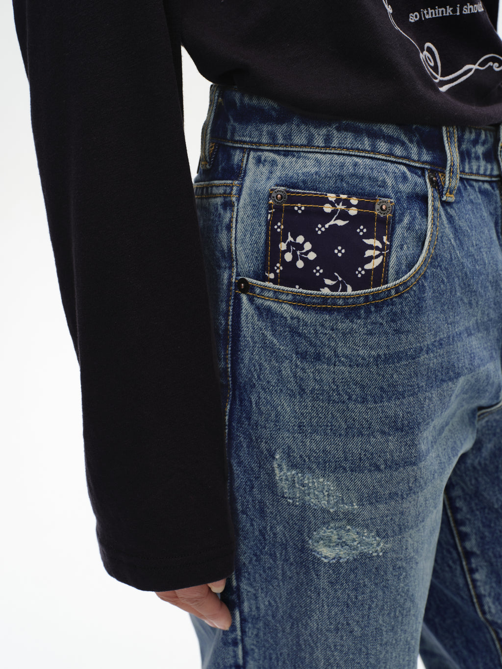 Diamond Patchwork Straight Leg Jeans