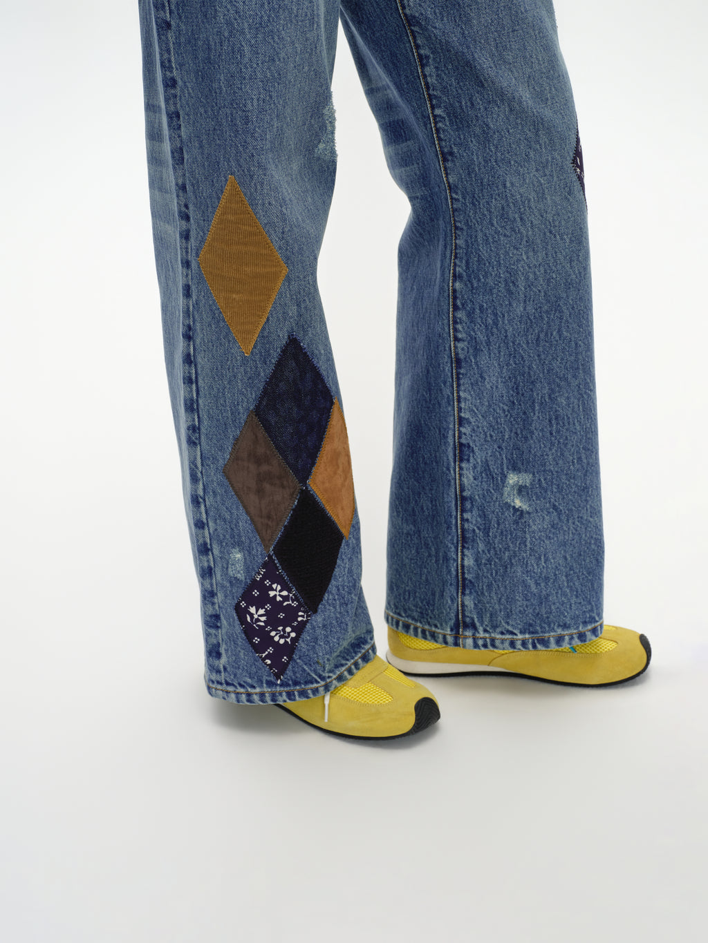 Diamond Patchwork Straight Leg Jeans