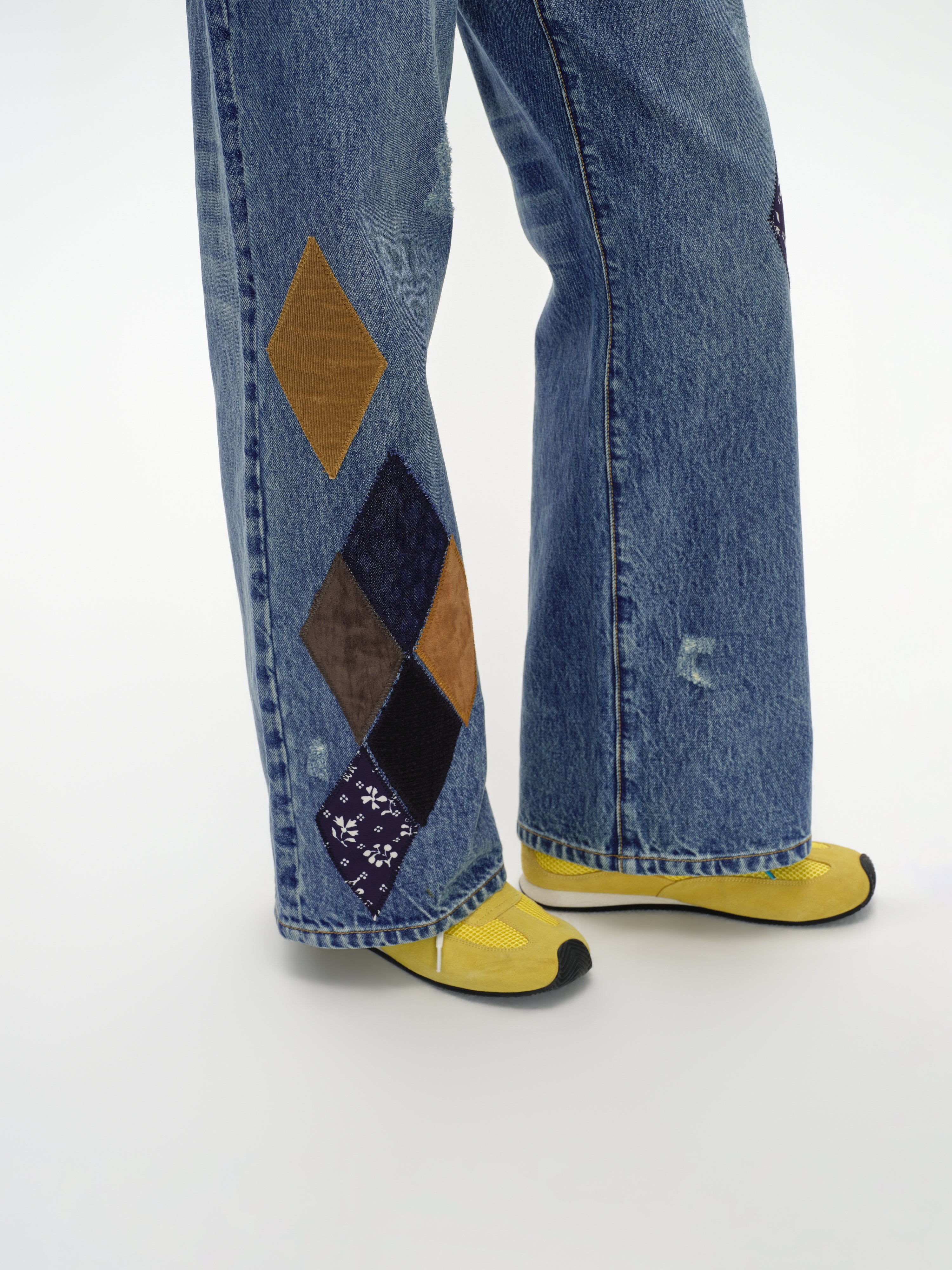 Diamond Patchwork Straight Leg Jeans