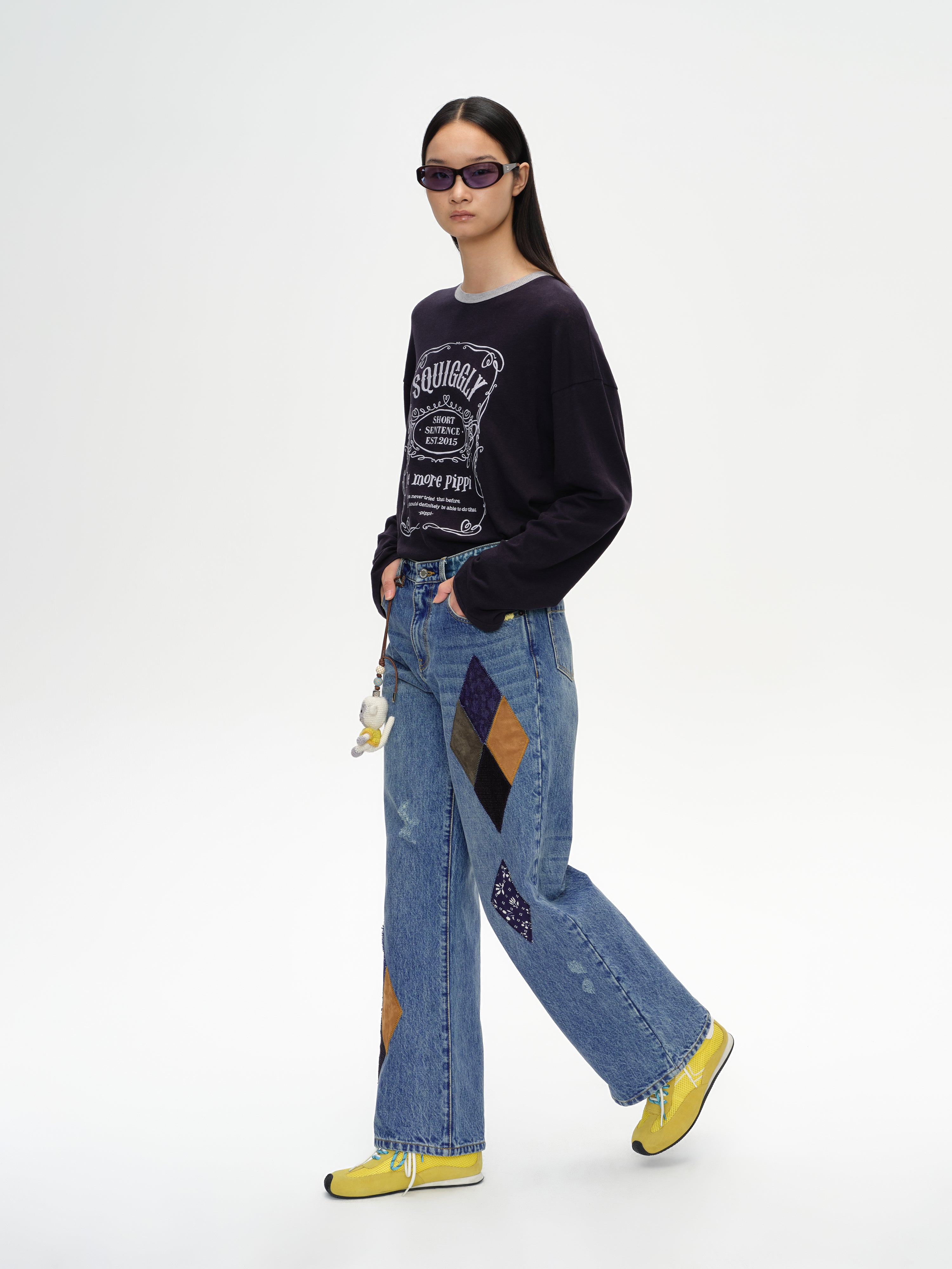 Diamond Patchwork Straight Leg Jeans