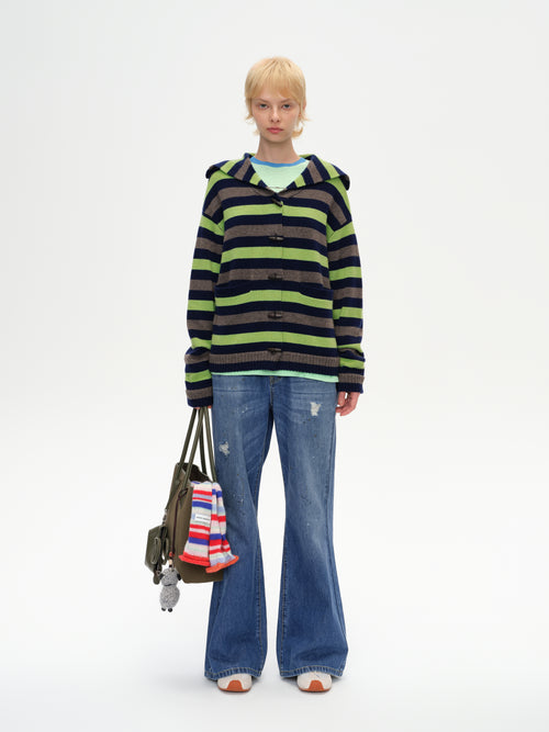 Color-Block Striped Lapel Cardigan