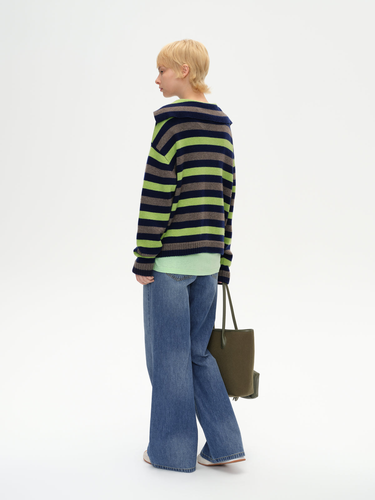 Color-Block Striped Lapel Cardigan