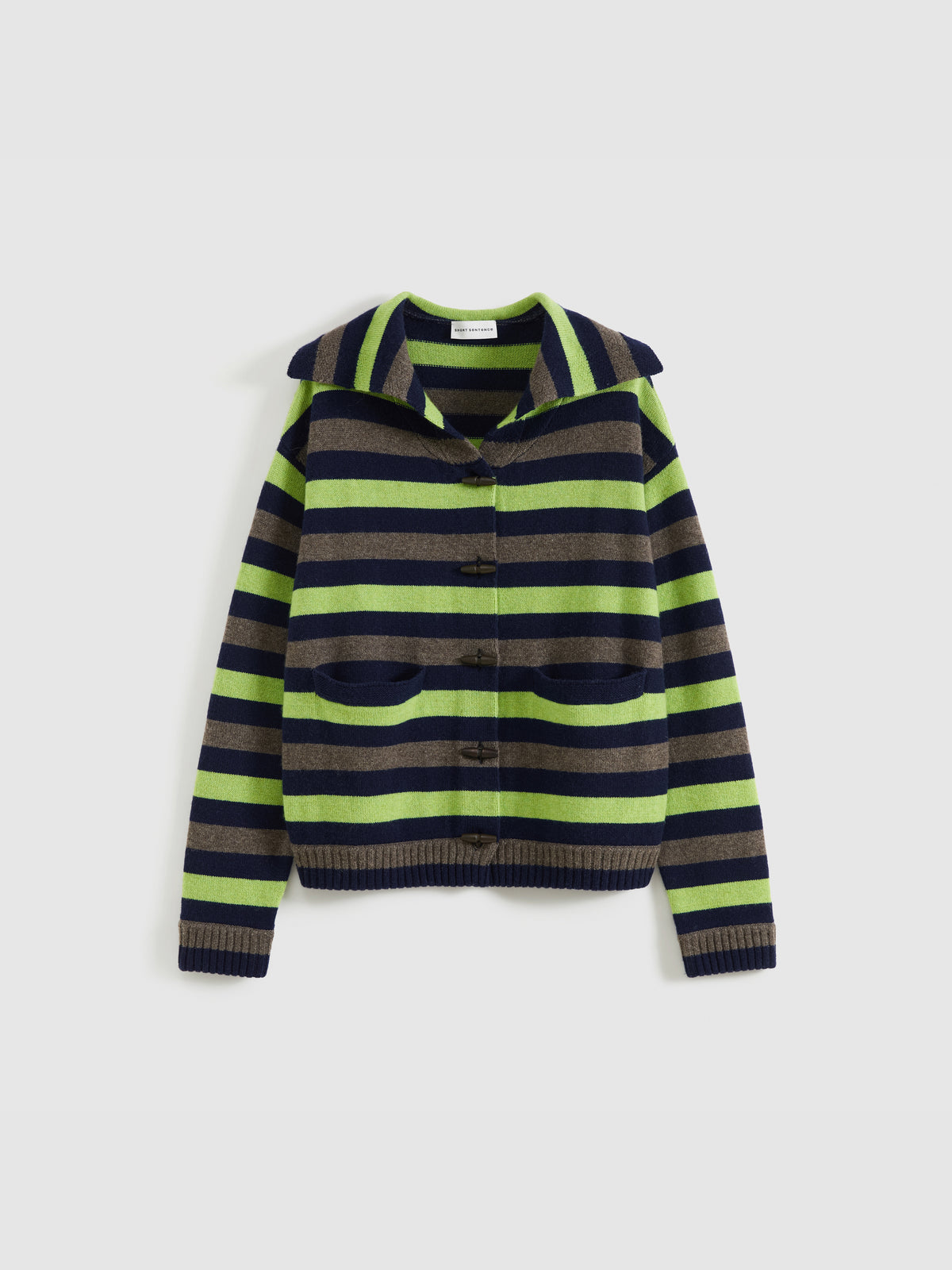 Color-Block Striped Lapel Cardigan
