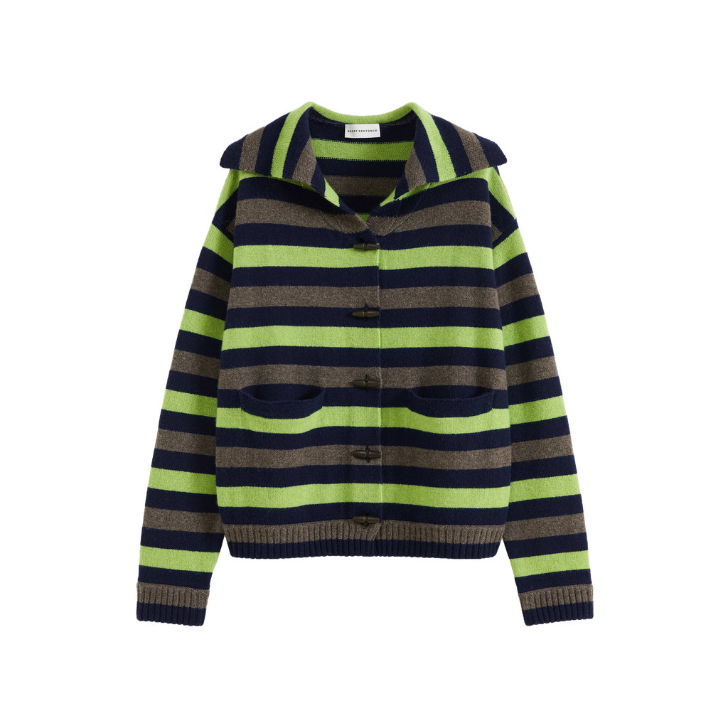 Color-Block Striped Lapel Cardigan