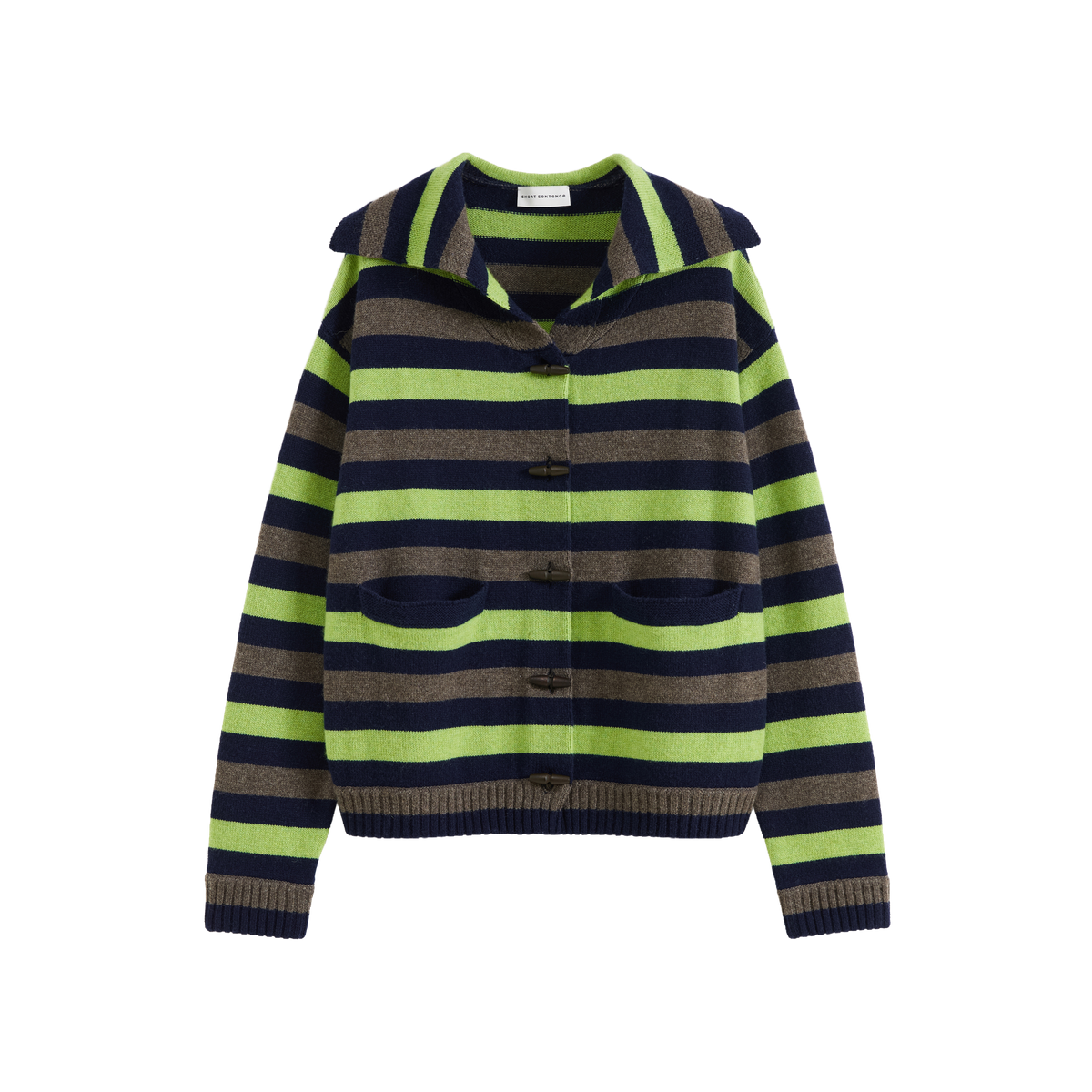 Color-Block Striped Lapel Cardigan