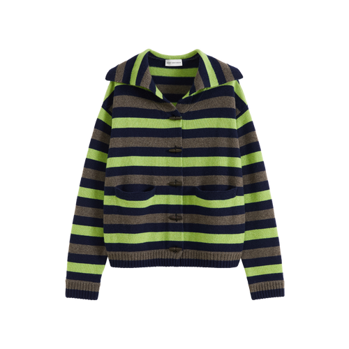 Color-Block Striped Lapel Cardigan