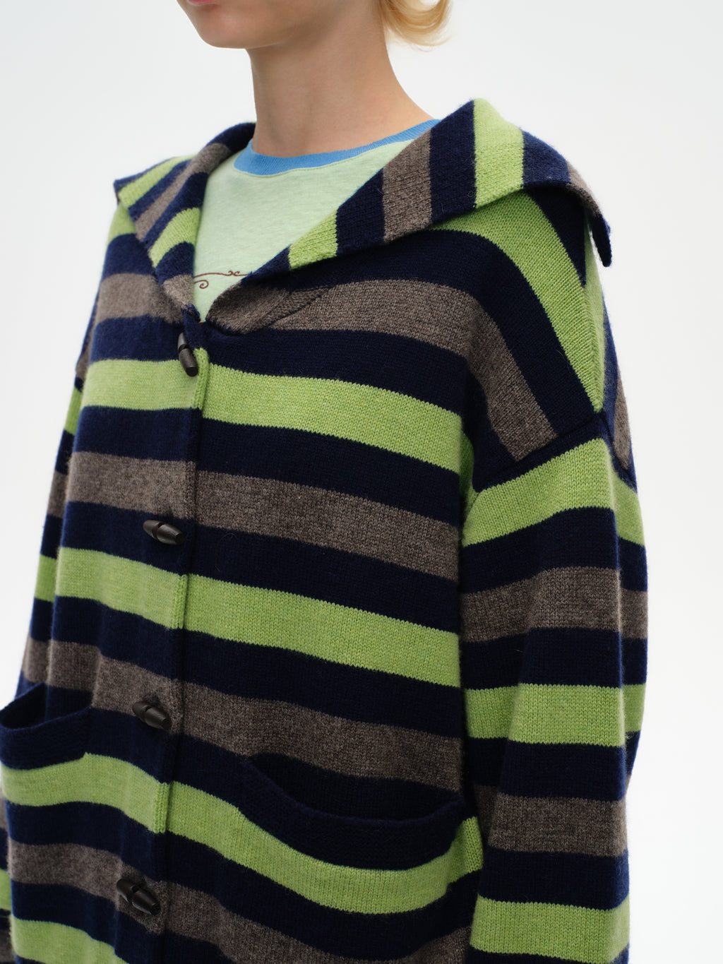 Color-Block Striped Lapel Cardigan