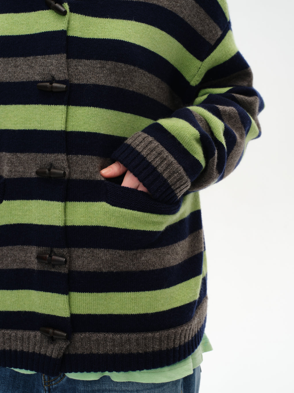 Color-Block Striped Lapel Cardigan