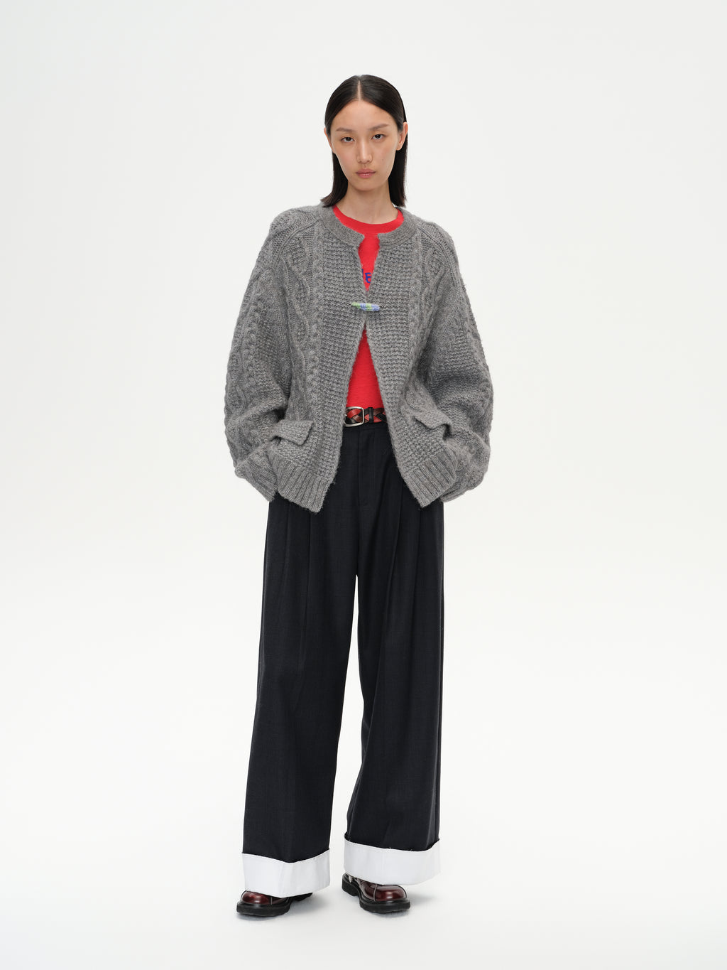 Chunky Cable-Knit Crew Cardigan