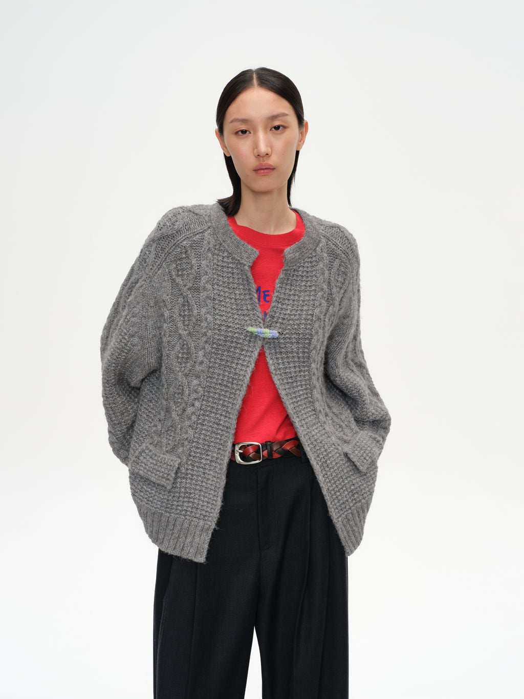 Chunky Cable-Knit Crew Cardigan