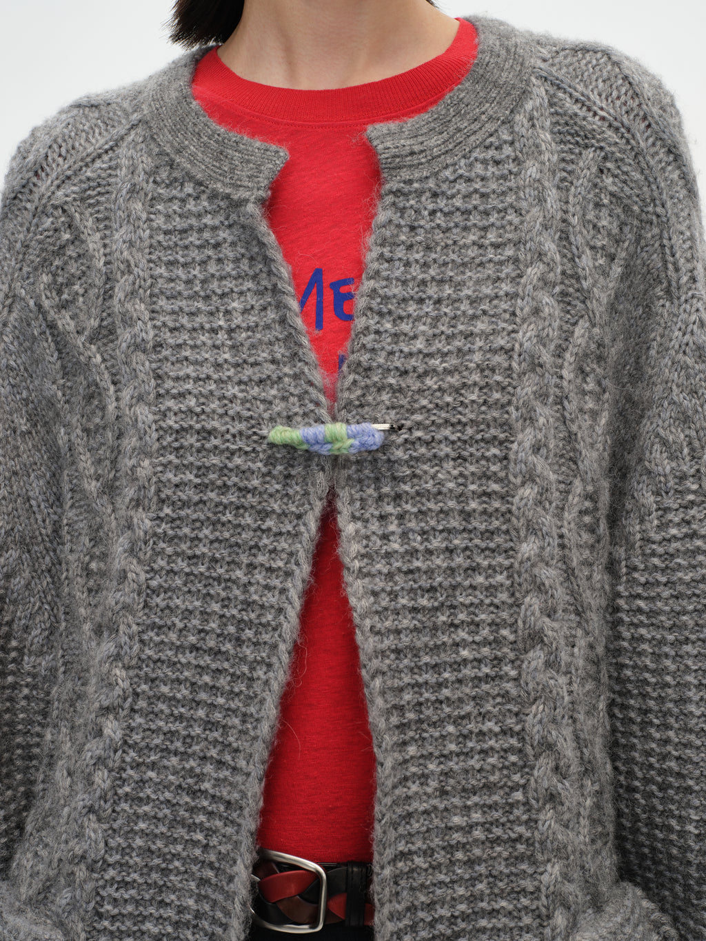 Chunky Cable-Knit Crew Cardigan