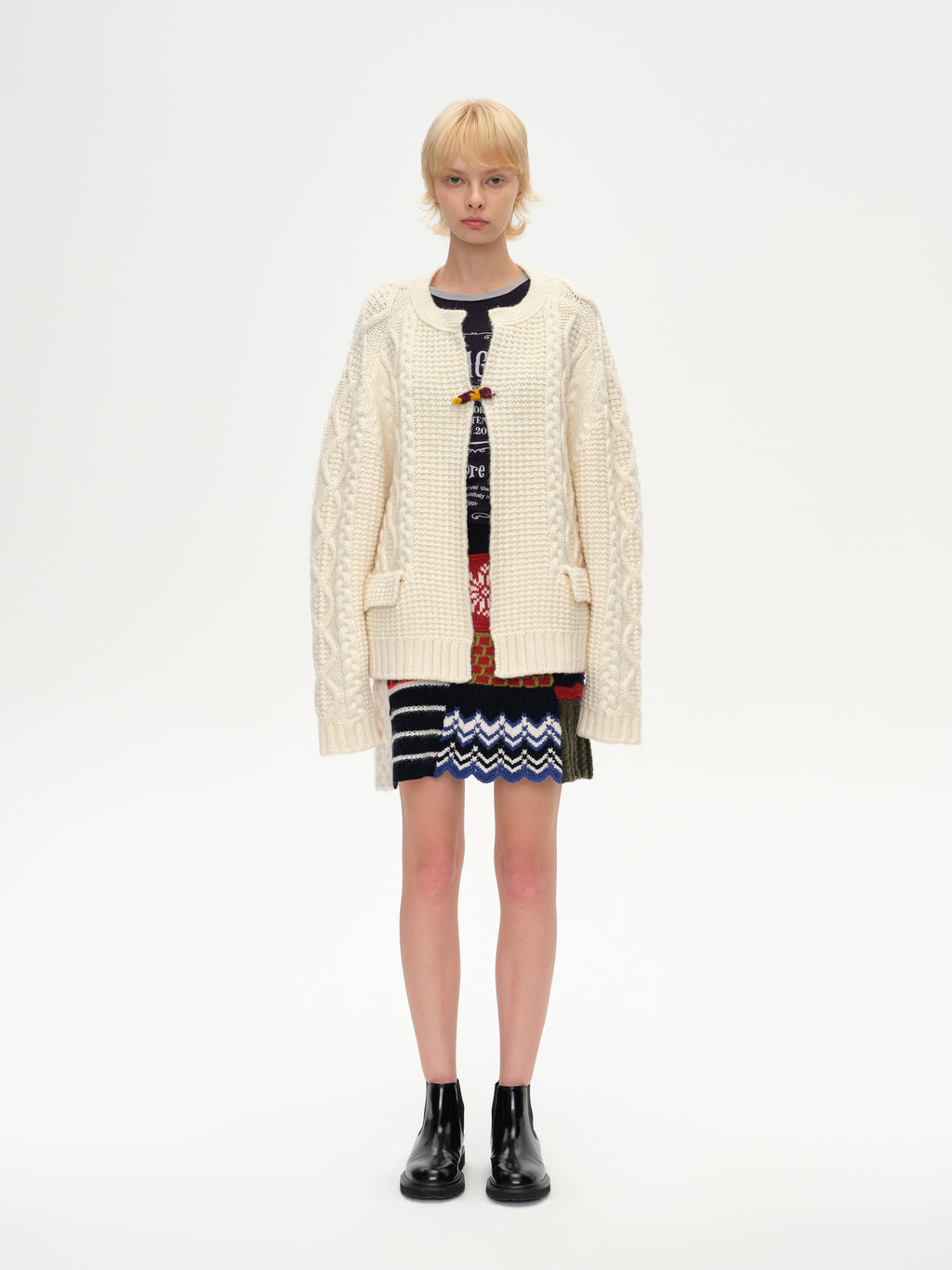 Chunky Cable-Knit Crew Cardigan