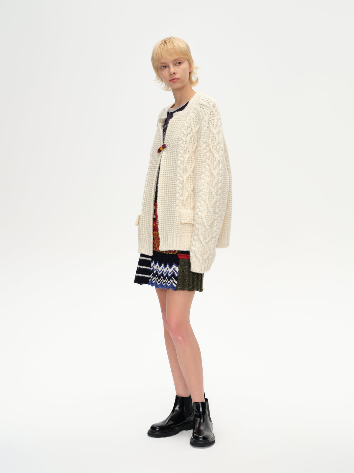 Chunky Cable-Knit Crew Cardigan