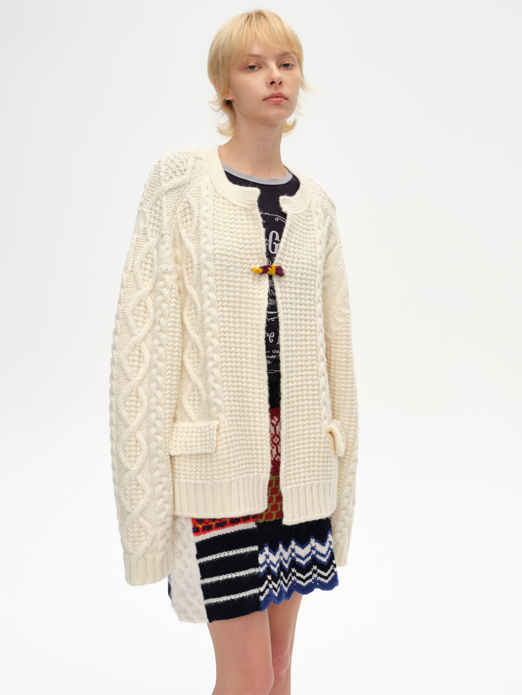 Chunky Cable-Knit Crew Cardigan
