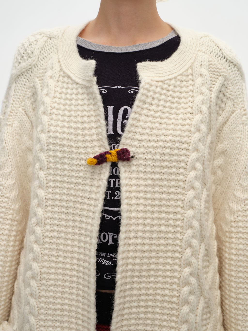 Chunky Cable-Knit Crew Cardigan